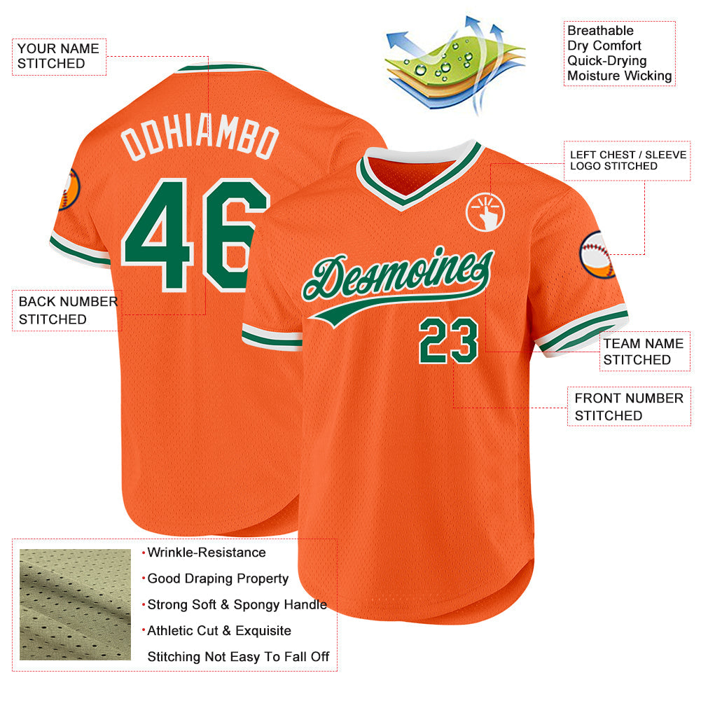 Custom Orange Kelly Green-White Authentic Throwback Baseball Jersey - Sky-Custom