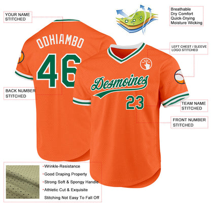 Custom Orange Kelly Green-White Authentic Throwback Baseball Jersey - Sky-Custom
