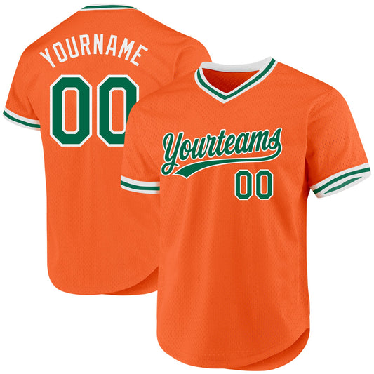 Custom Orange Kelly Green-White Authentic Throwback Baseball Jersey - Sky-Custom