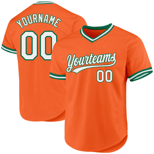 Custom Orange White-Kelly Green Authentic Throwback Baseball Jersey - Sky-Custom