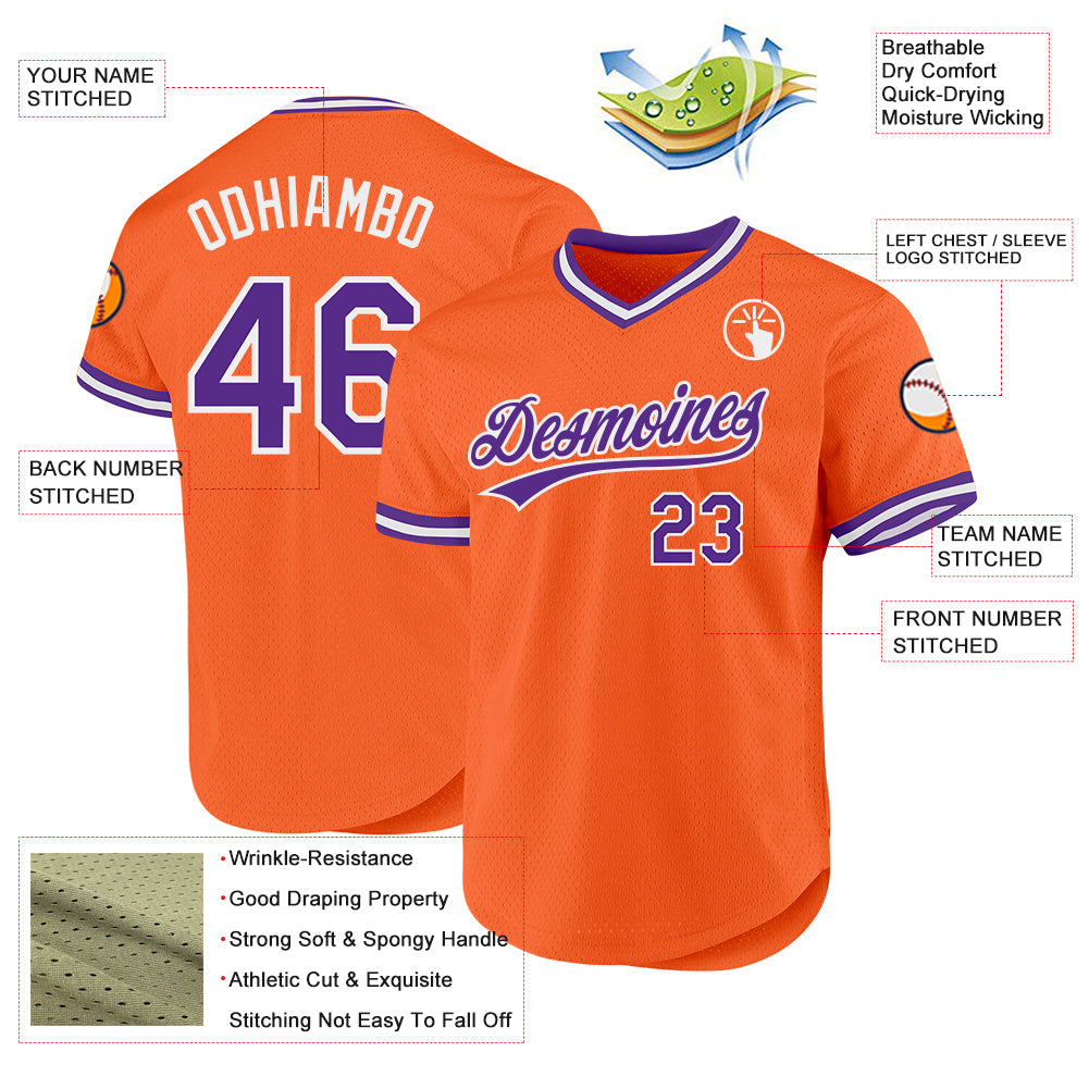 Custom Orange Purple-White Authentic Throwback Baseball Jersey - Sky-Custom