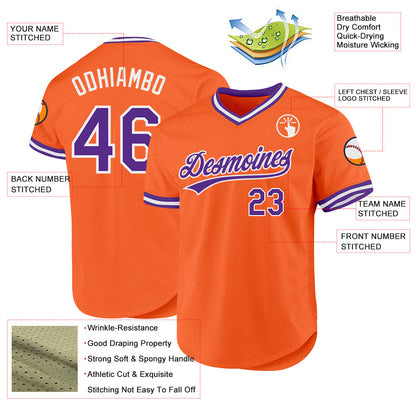 Custom Orange Purple-White Authentic Throwback Baseball Jersey - Sky-Custom