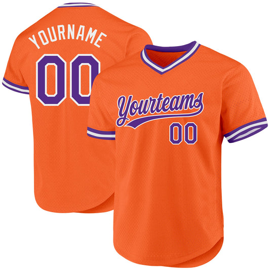 Custom Orange Purple-White Authentic Throwback Baseball Jersey - Sky-Custom