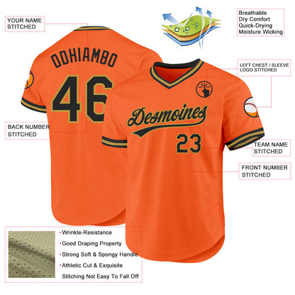 Custom Orange Black-Old Gold Authentic Throwback Baseball Jersey - Sky-Custom