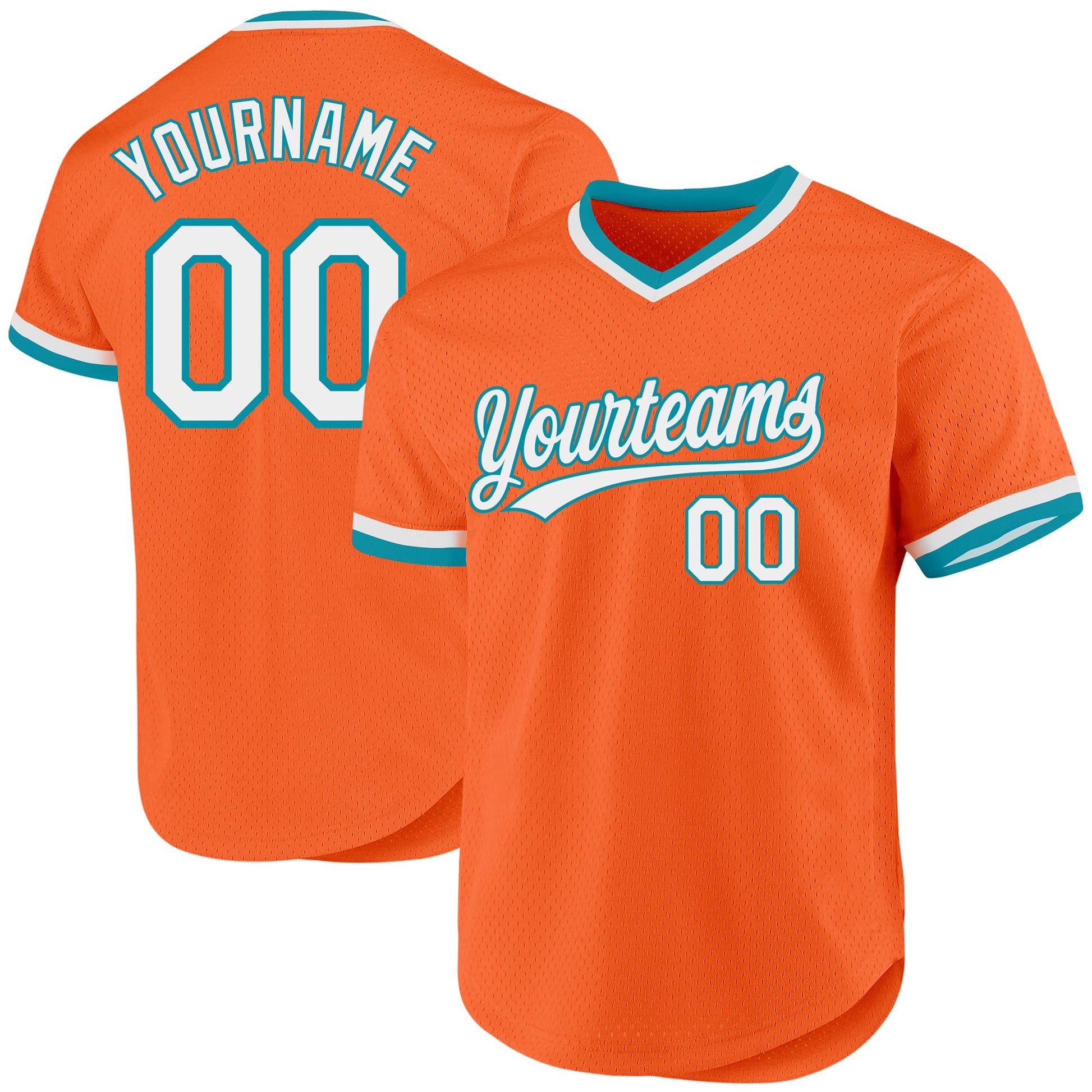 Custom Orange White-Teal Authentic Throwback Baseball Jersey - Sky-Custom