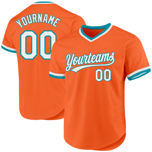 Custom Orange White-Teal Authentic Throwback Baseball Jersey - Sky-Custom