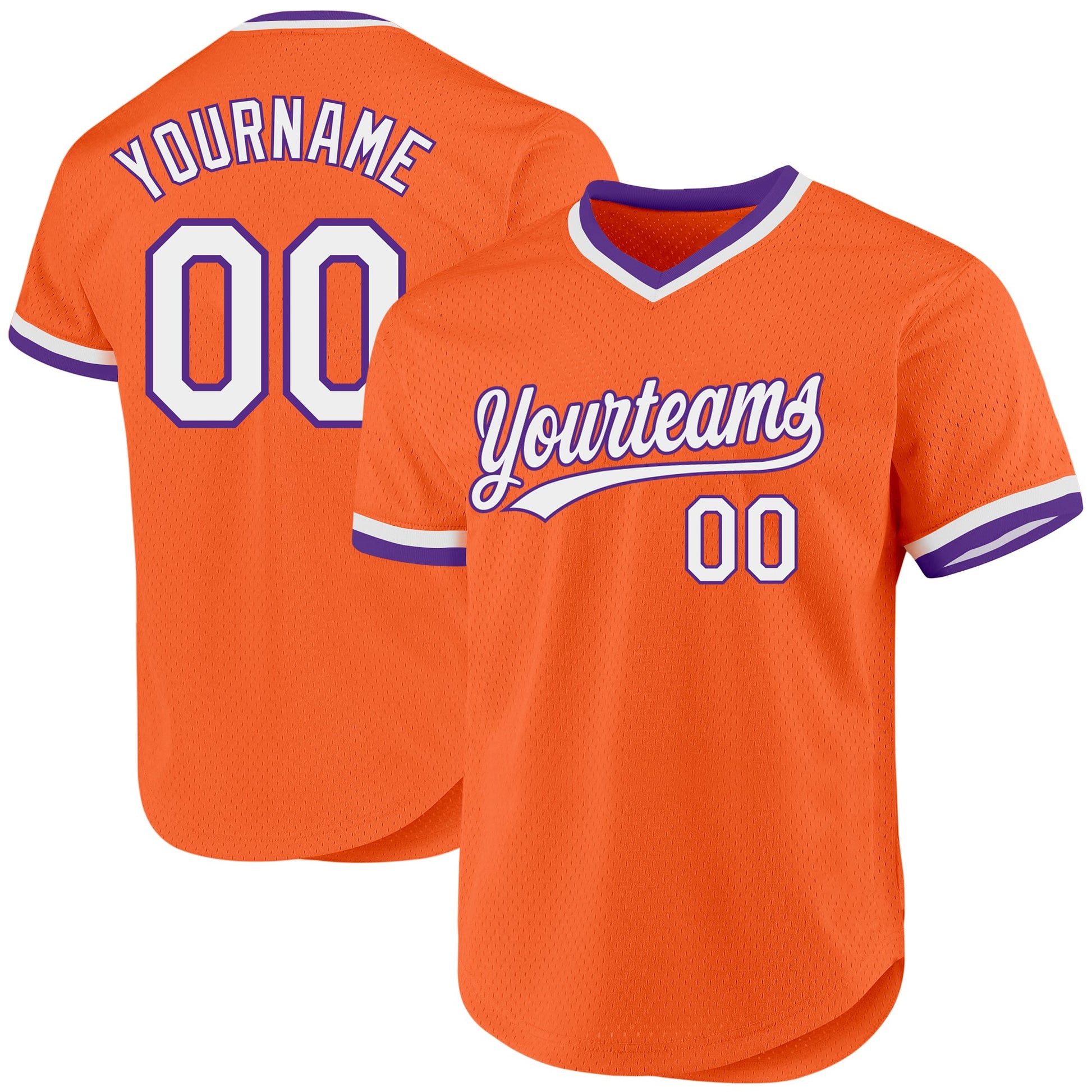 Custom Orange White-Purple Authentic Throwback Baseball Jersey - Sky-Custom