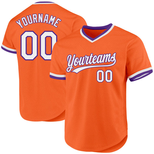 Custom Orange White-Purple Authentic Throwback Baseball Jersey - Sky-Custom