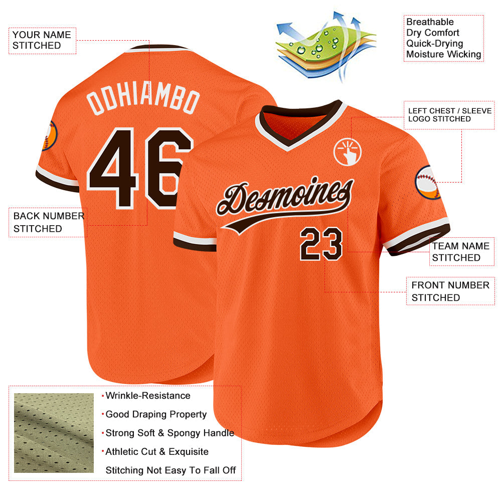 Custom Orange Brown-White Authentic Throwback Baseball Jersey - Sky-Custom