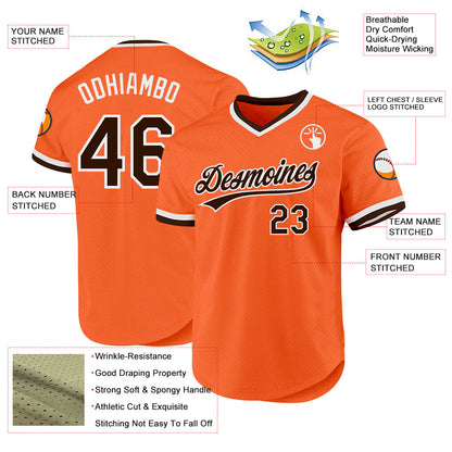 Custom Orange Brown-White Authentic Throwback Baseball Jersey - Sky-Custom