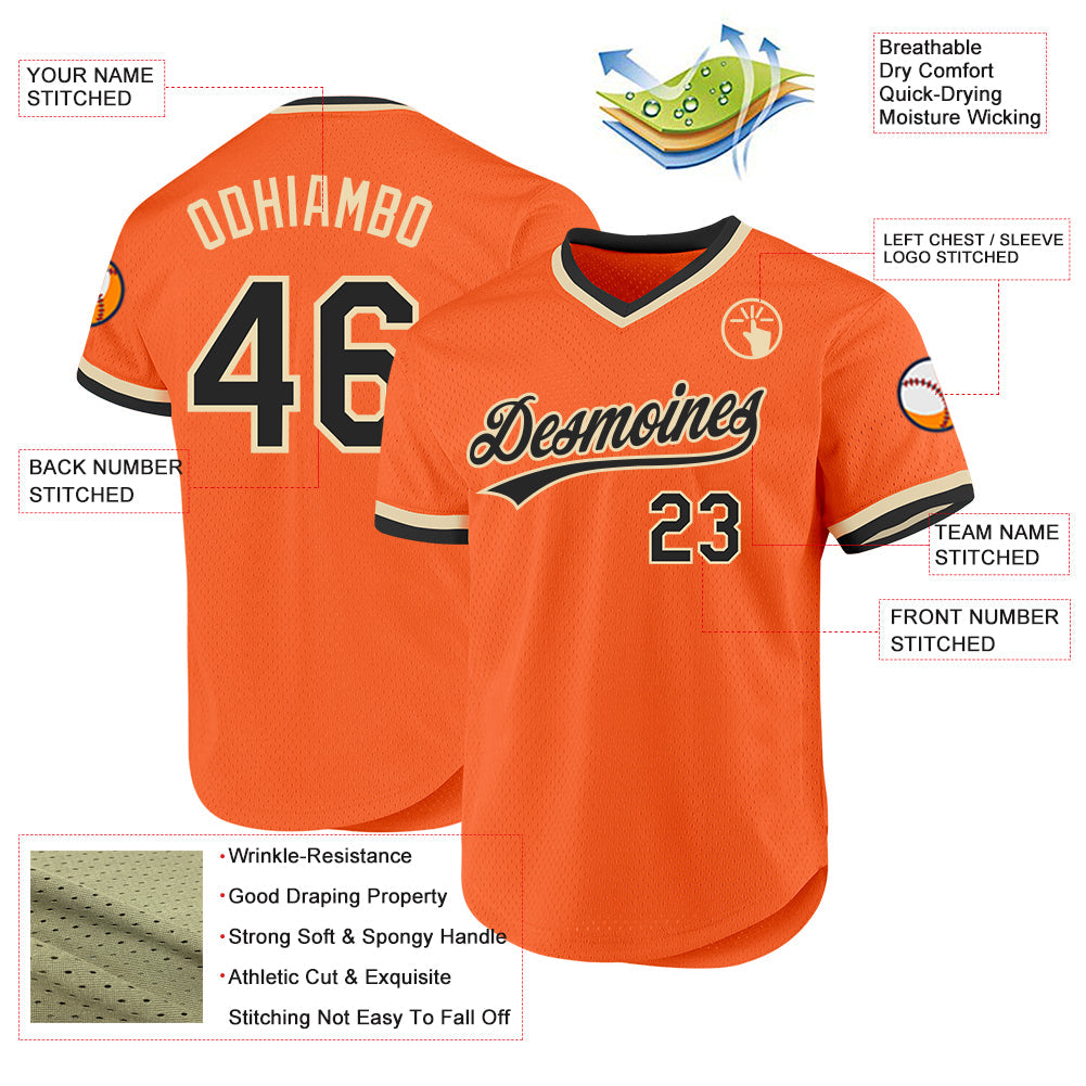 Custom Orange Black-Cream Authentic Throwback Baseball Jersey - Sky-Custom