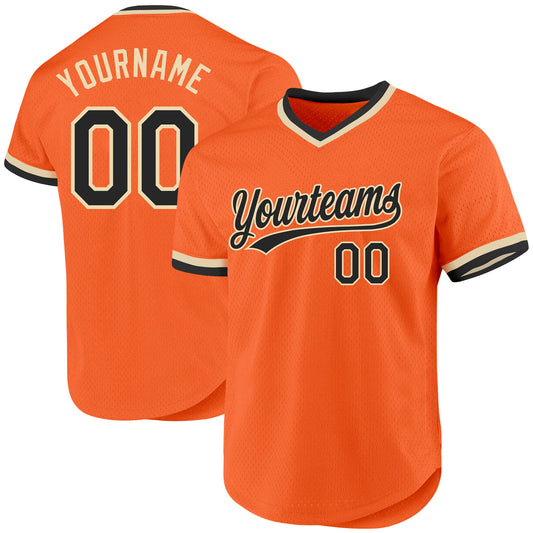 Custom Orange Black-Cream Authentic Throwback Baseball Jersey - Sky-Custom