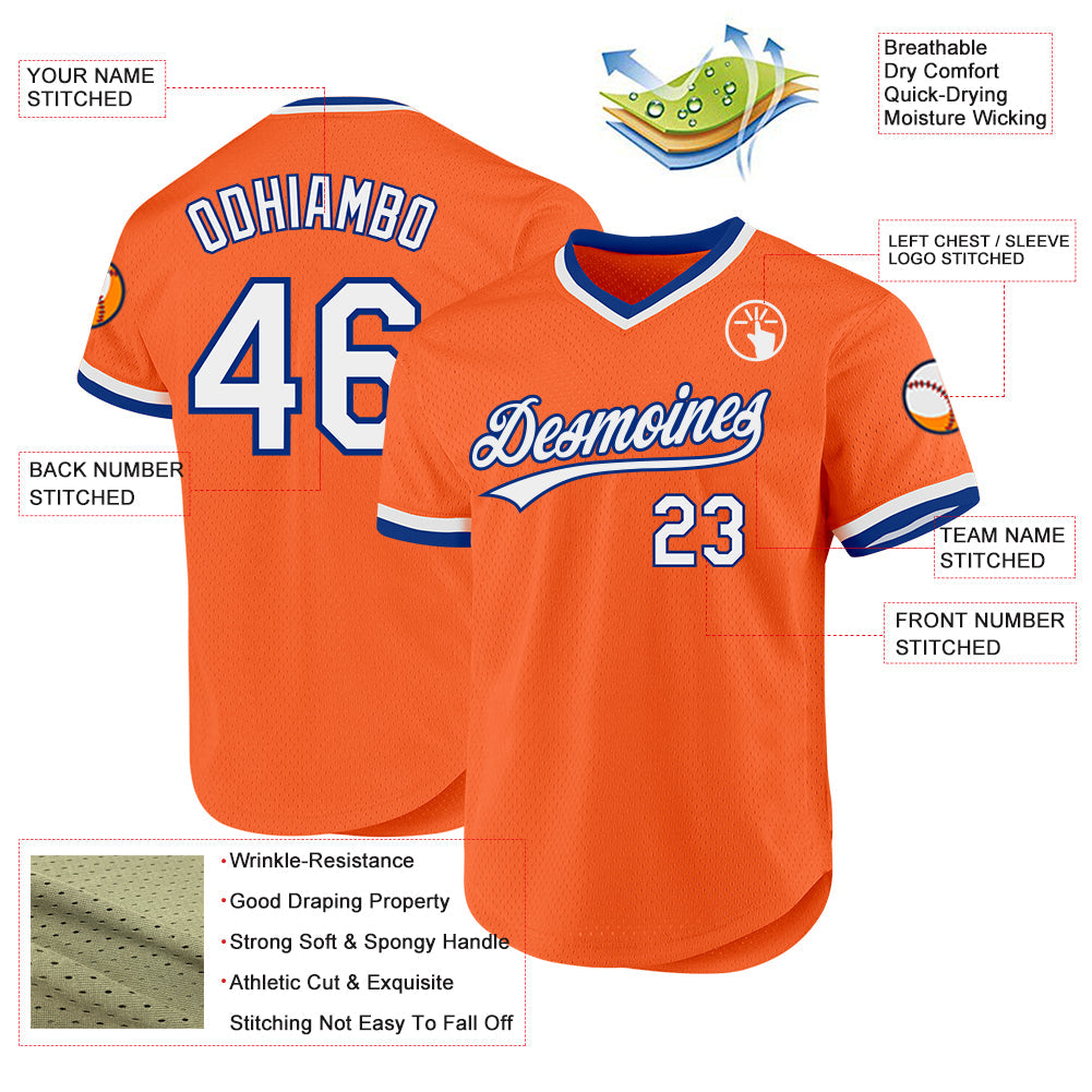 Custom Orange White-Royal Authentic Throwback Baseball Jersey - Sky-Custom