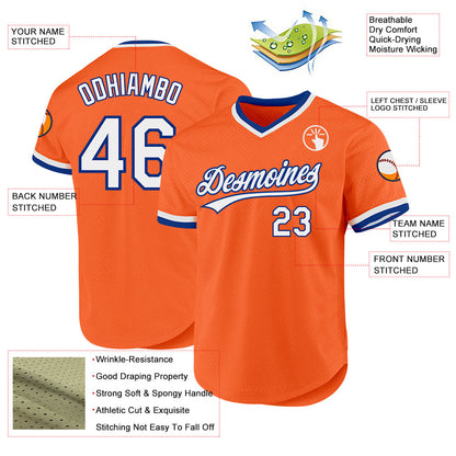 Custom Orange White-Royal Authentic Throwback Baseball Jersey - Sky-Custom