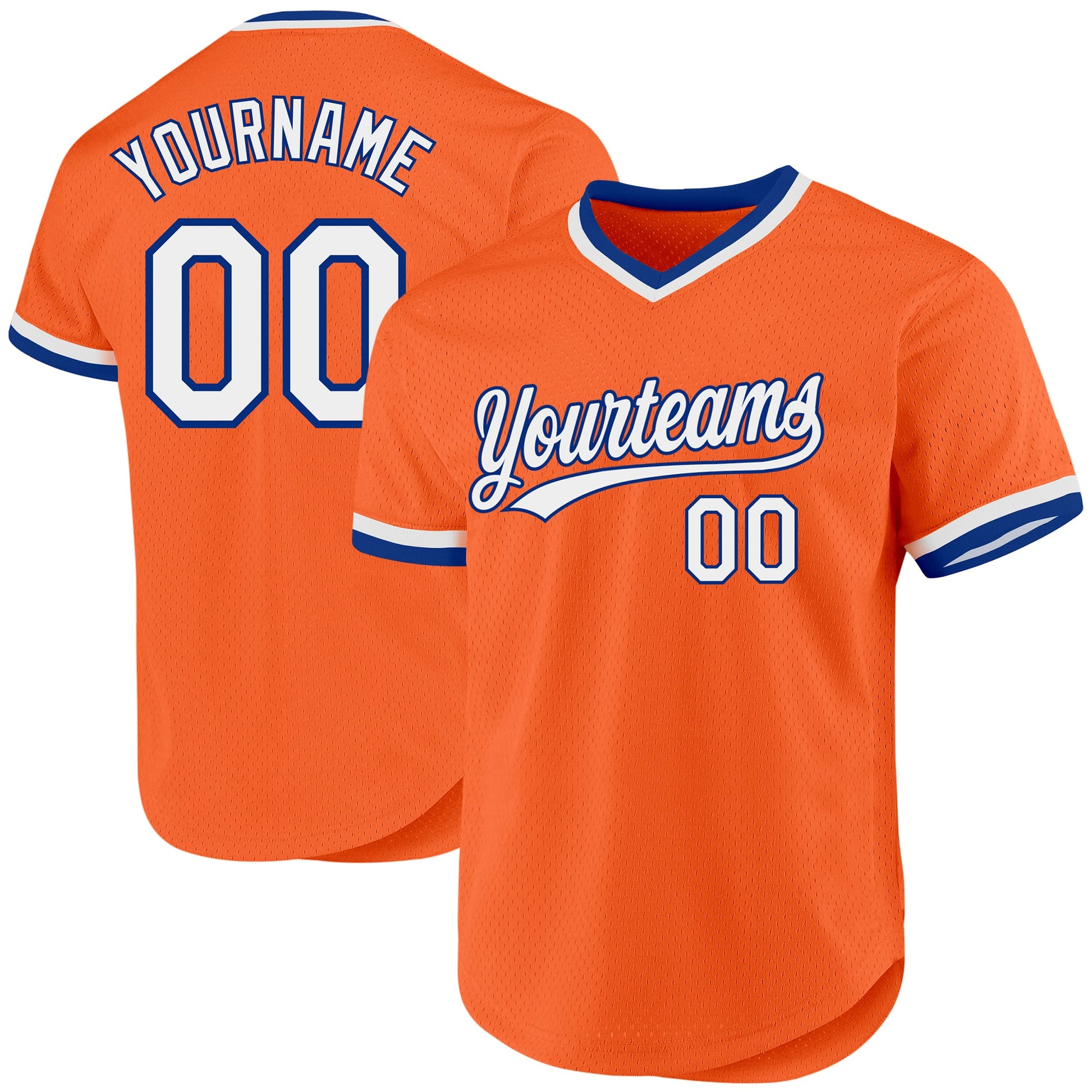 Custom Orange White-Royal Authentic Throwback Baseball Jersey - Sky-Custom
