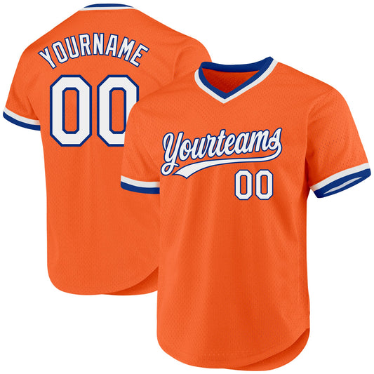 Custom Orange White-Royal Authentic Throwback Baseball Jersey - Sky-Custom