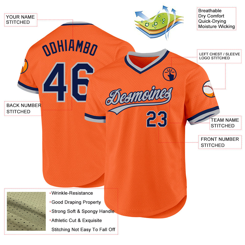 Custom Orange Navy-Gray Authentic Throwback Baseball Jersey - Sky-Custom