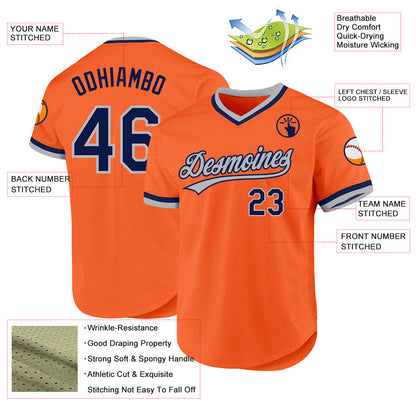 Custom Orange Navy-Gray Authentic Throwback Baseball Jersey - Sky-Custom