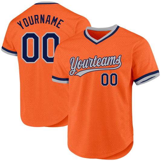 Custom Orange Navy-Gray Authentic Throwback Baseball Jersey - Sky-Custom