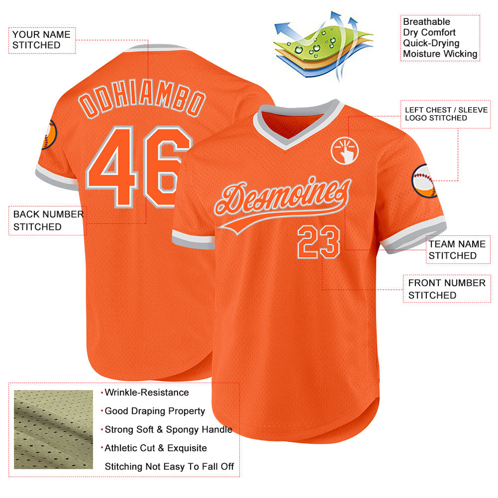 Custom Orange Gray-White Authentic Throwback Baseball Jersey - Sky-Custom