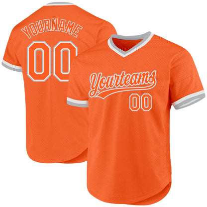 Custom Orange Gray-White Authentic Throwback Baseball Jersey - Sky-Custom