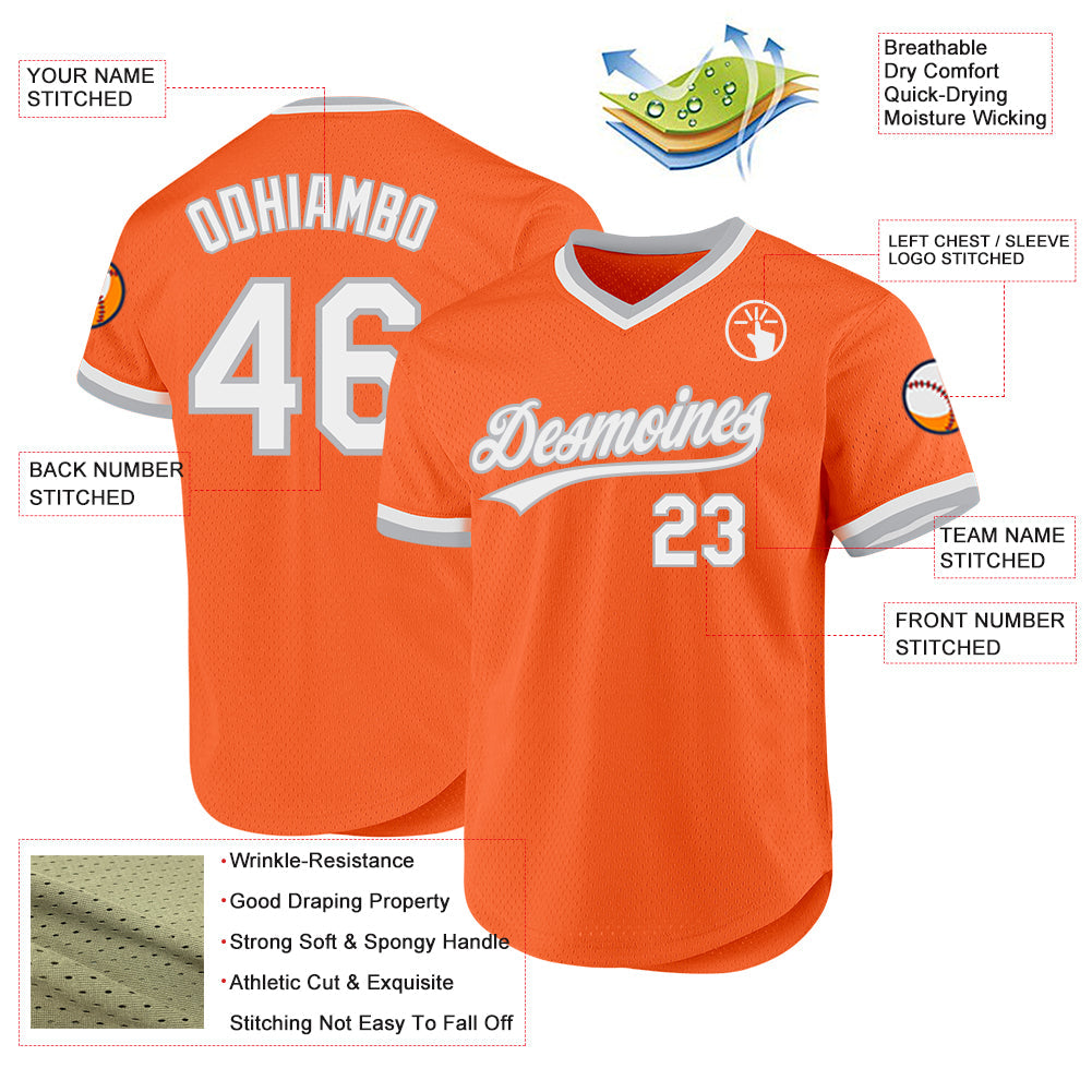 Custom Orange White-Gray Authentic Throwback Baseball Jersey - Sky-Custom