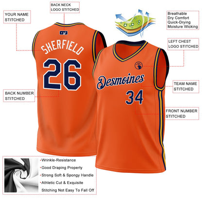 Custom Orange Navy Gold-White Authentic Throwback Basketball Jersey - Sky-Custom