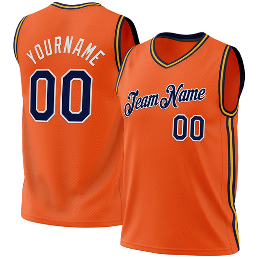 Custom Orange Navy Gold-White Authentic Throwback Basketball Jersey - Sky-Custom