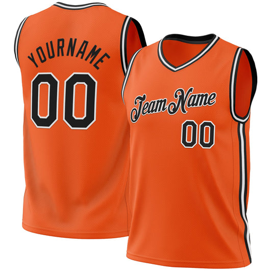 Custom Orange Black-White Authentic Throwback Basketball Jersey - Sky-Custom