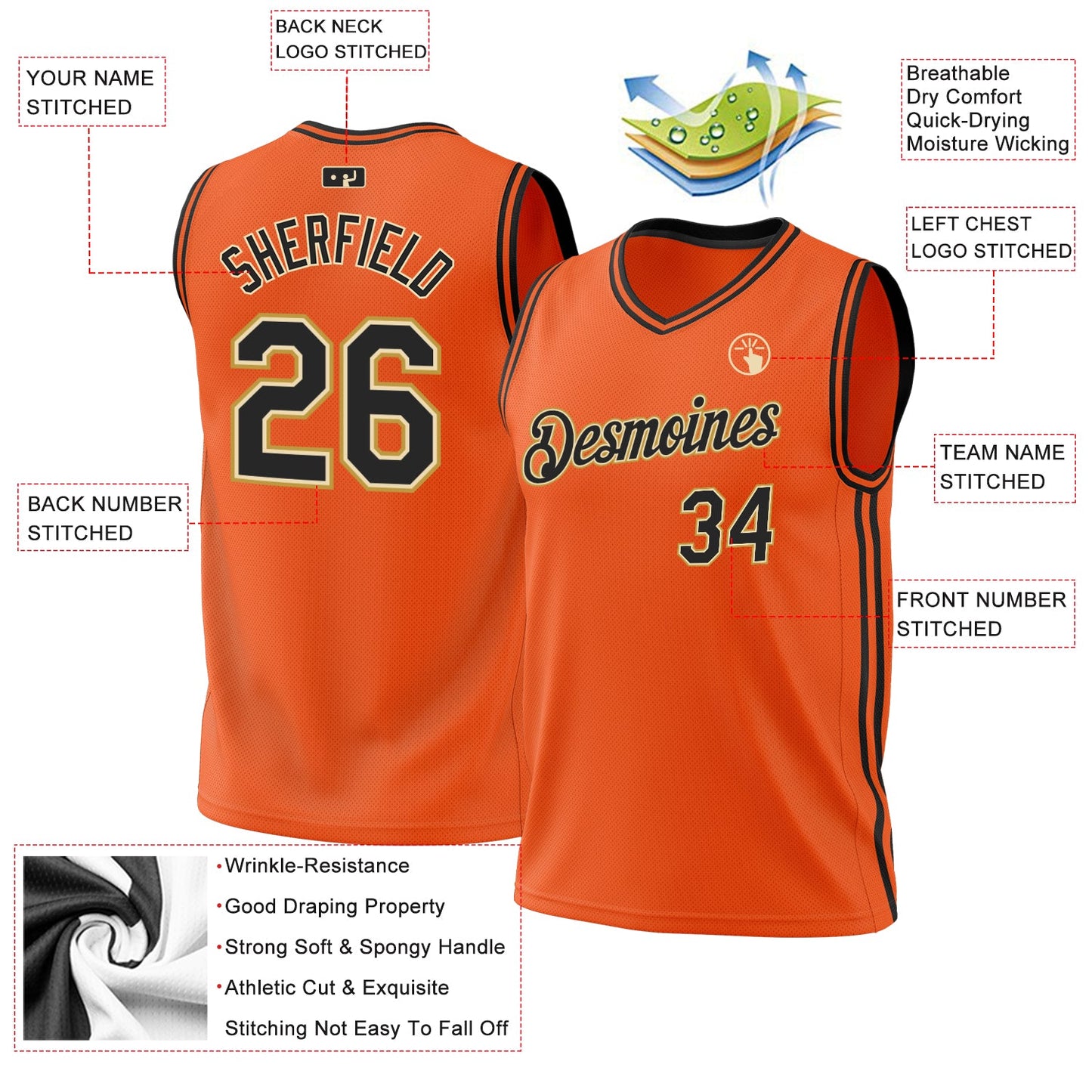 Custom Orange Black Cream-Old Gold Authentic Throwback Basketball Jersey - Sky-Custom