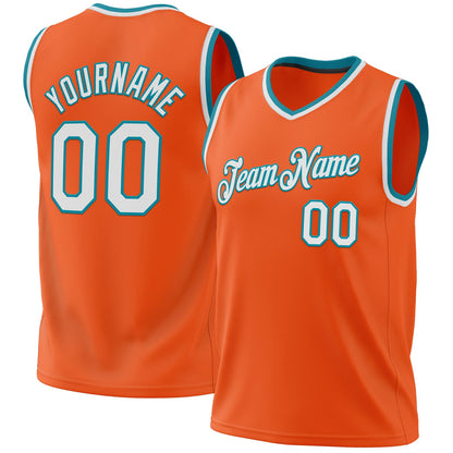 Custom Orange White-Teal Authentic Throwback Basketball Jersey - Sky-Custom