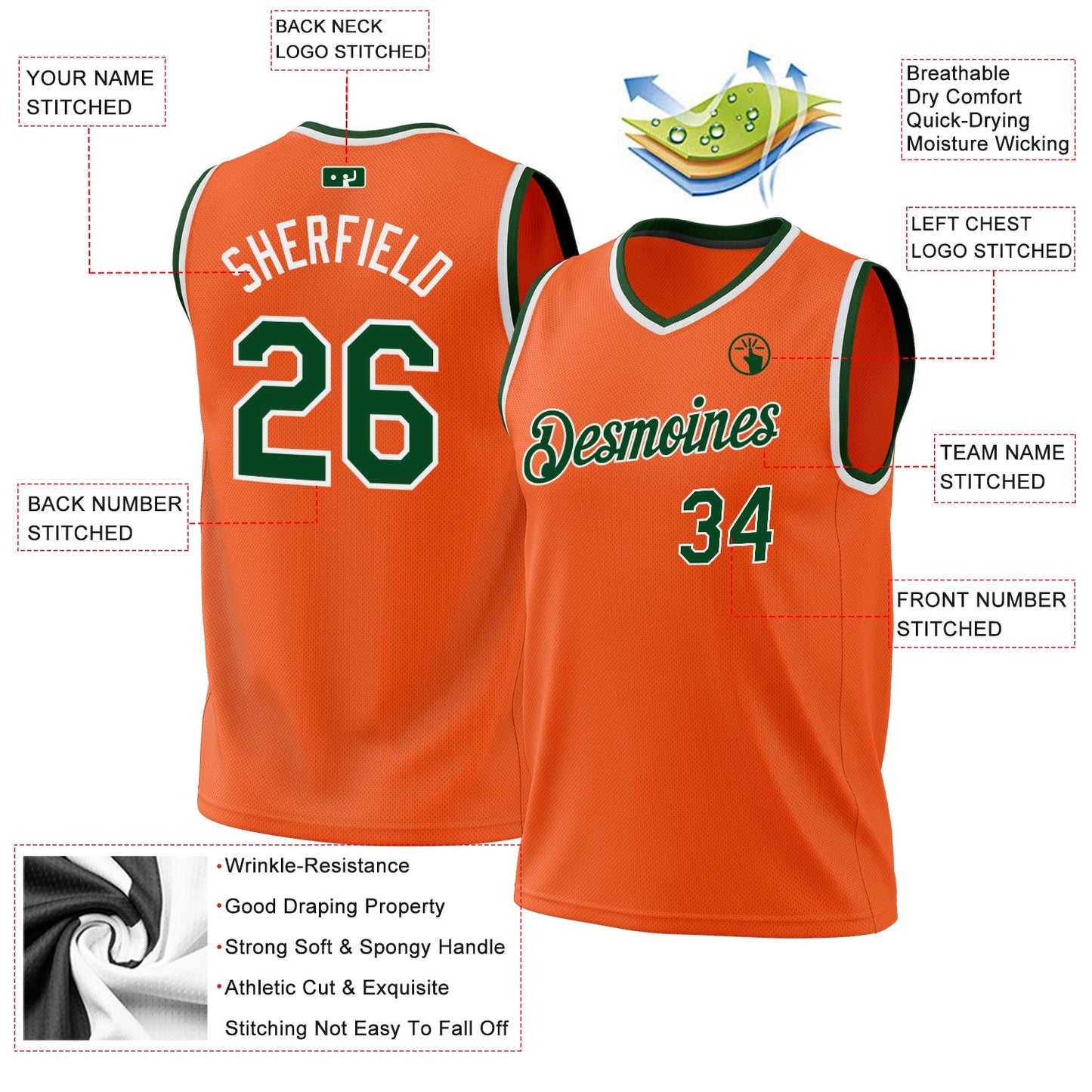 Custom Orange Green-White Authentic Throwback Basketball Jersey - Sky-Custom