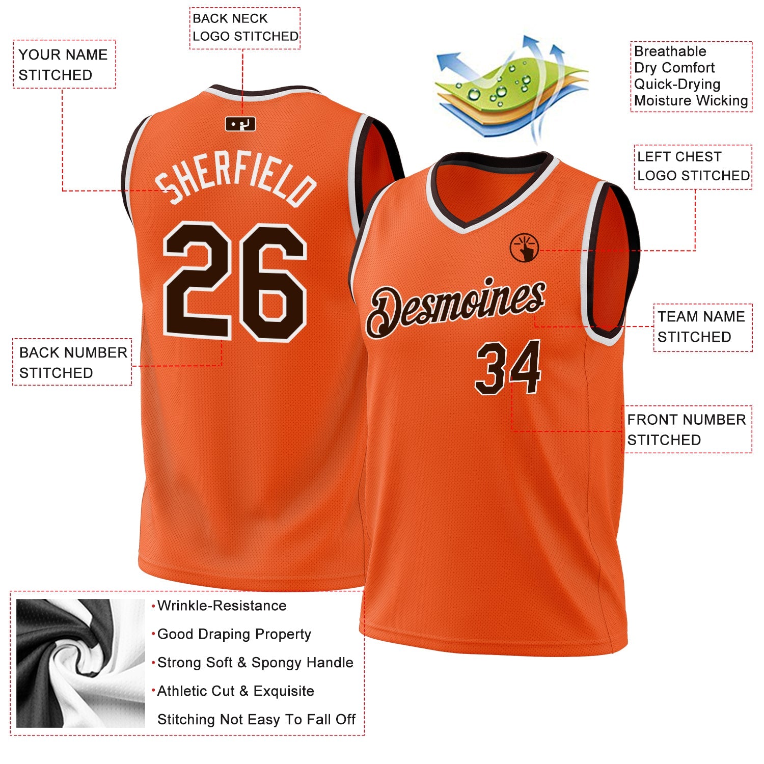 Custom Orange Brown-White Authentic Throwback Basketball Jersey - Sky-Custom