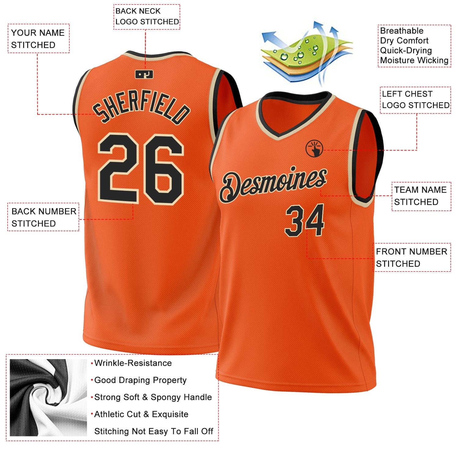 Custom Orange Black-Cream Authentic Throwback Basketball Jersey - Sky-Custom