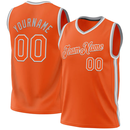 Custom Orange White-Gray Authentic Throwback Basketball Jersey - Sky-Custom