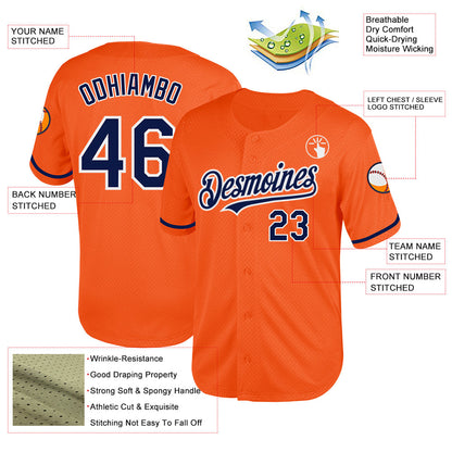 Custom Orange Navy-White Mesh Authentic Throwback Baseball Jersey - Sky-Custom
