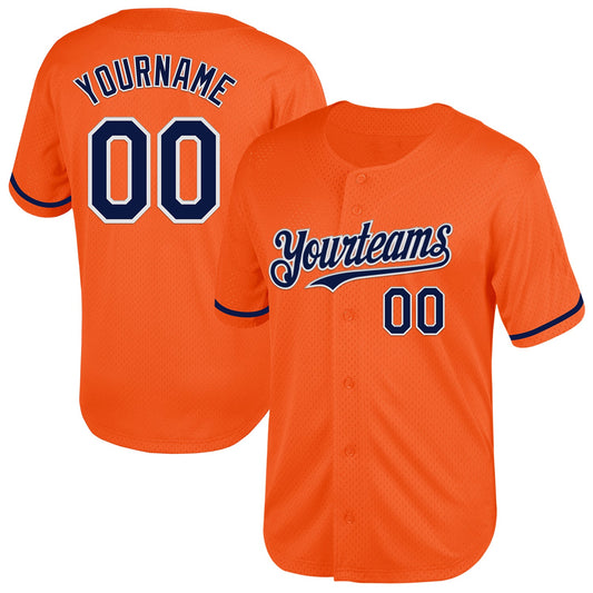 Custom Orange Navy-White Mesh Authentic Throwback Baseball Jersey - Sky-Custom