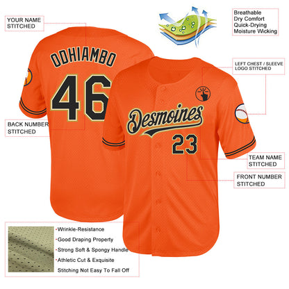 Custom Orange Black Cream-Old Gold Mesh Authentic Throwback Baseball Jersey - Sky-Custom
