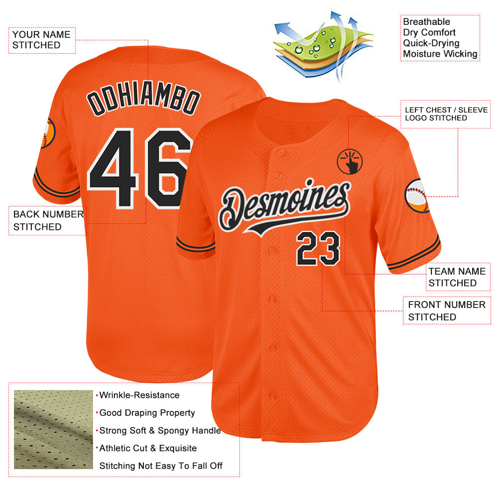 Custom Orange Black-White Mesh Authentic Throwback Baseball Jersey - Sky-Custom