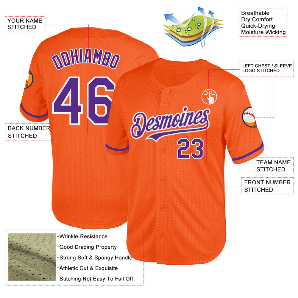 Custom Orange Purple-White Mesh Authentic Throwback Baseball Jersey - Sky-Custom