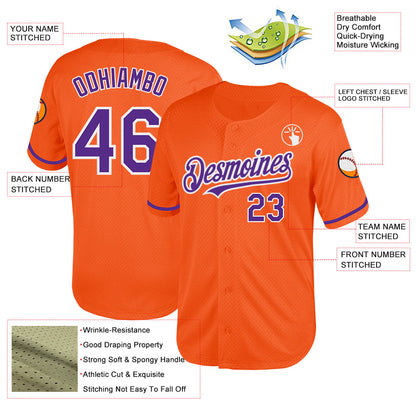 Custom Orange Purple-White Mesh Authentic Throwback Baseball Jersey - Sky-Custom
