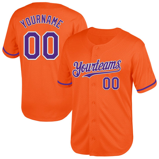 Custom Orange Purple-White Mesh Authentic Throwback Baseball Jersey - Sky-Custom