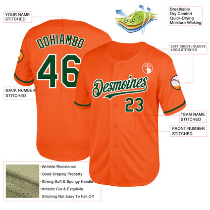 Custom Orange Green-White Mesh Authentic Throwback Baseball Jersey - Sky-Custom