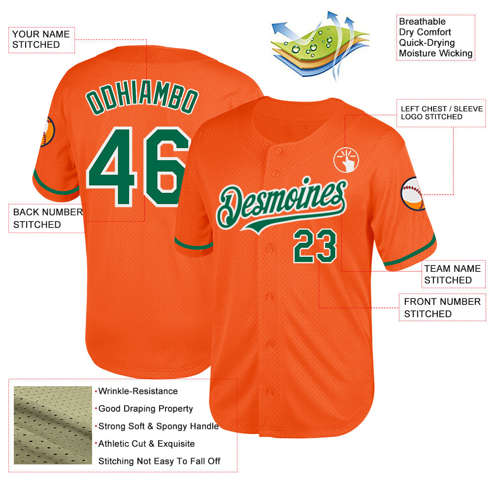 Custom Orange Kelly Green-White Mesh Authentic Throwback Baseball Jersey - Sky-Custom