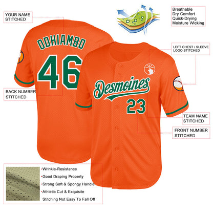 Custom Orange Kelly Green-White Mesh Authentic Throwback Baseball Jersey - Sky-Custom