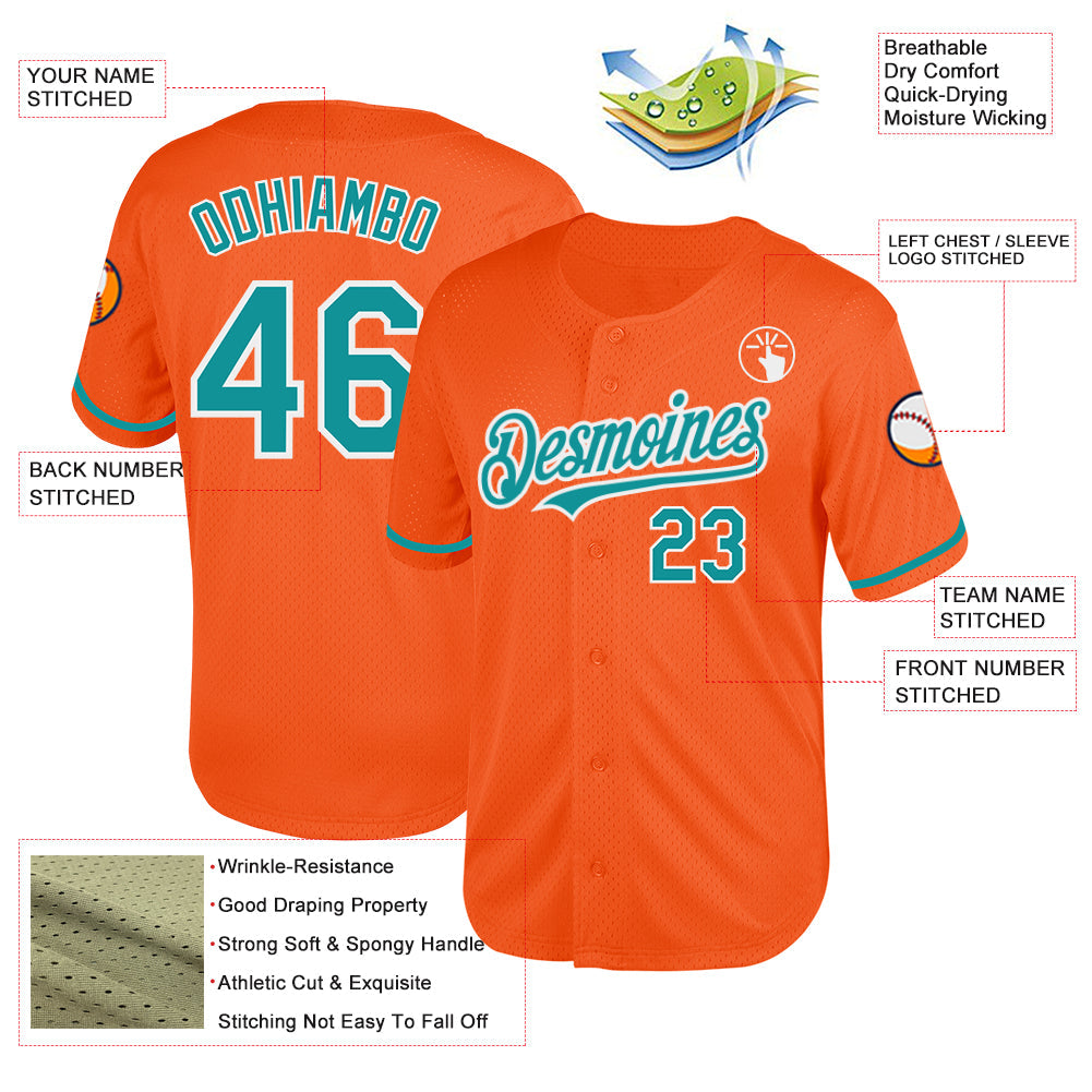 Custom Orange Teal-White Mesh Authentic Throwback Baseball Jersey - Sky-Custom