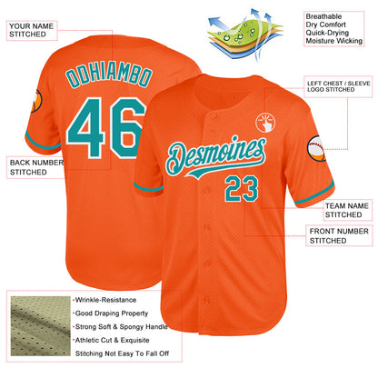 Custom Orange Teal-White Mesh Authentic Throwback Baseball Jersey - Sky-Custom