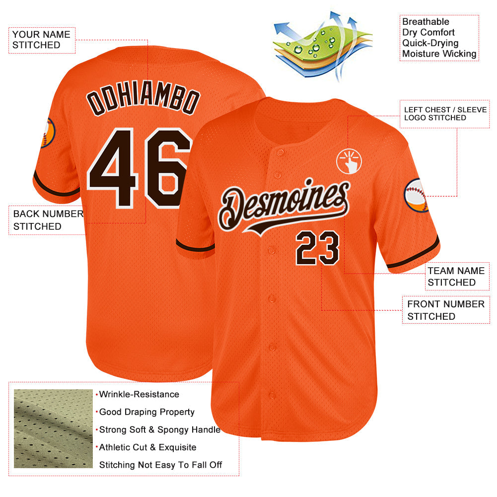 Custom Orange Brown-White Mesh Authentic Throwback Baseball Jersey - Sky-Custom