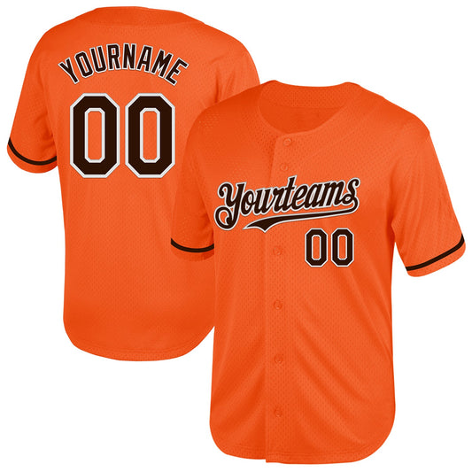 Custom Orange Brown-White Mesh Authentic Throwback Baseball Jersey - Sky-Custom