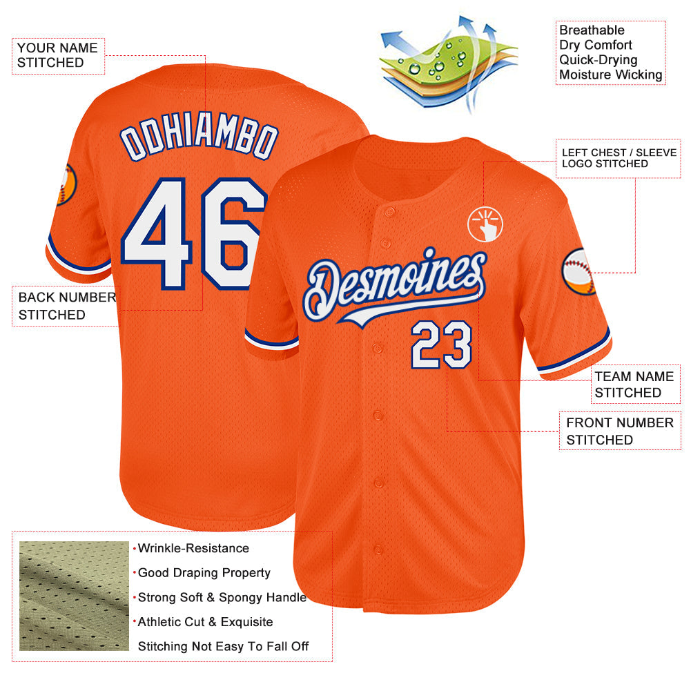 Custom Orange White-Royal Mesh Authentic Throwback Baseball Jersey - Sky-Custom